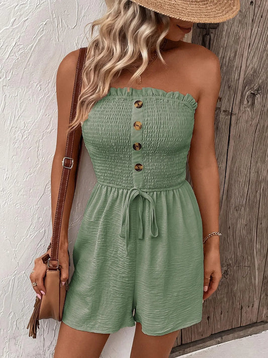 Chic Women's Strapless Frill Trim Bandeau Romper - Perfect for Summer Adventures!